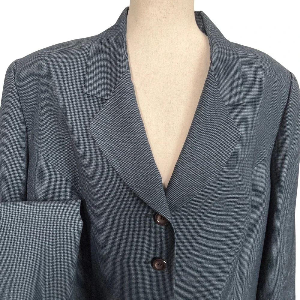 Le Suit Skirt Suit Women 20W Green Teal Micro-Check 4-Button Classic Officewear